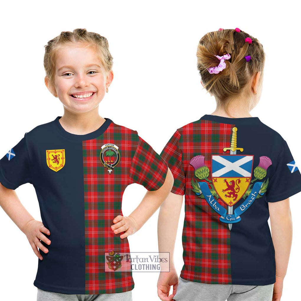 Fenton Tartan Kid T-Shirt Alba with Scottish Lion Royal Arm Half Style - Tartan Vibes Clothing