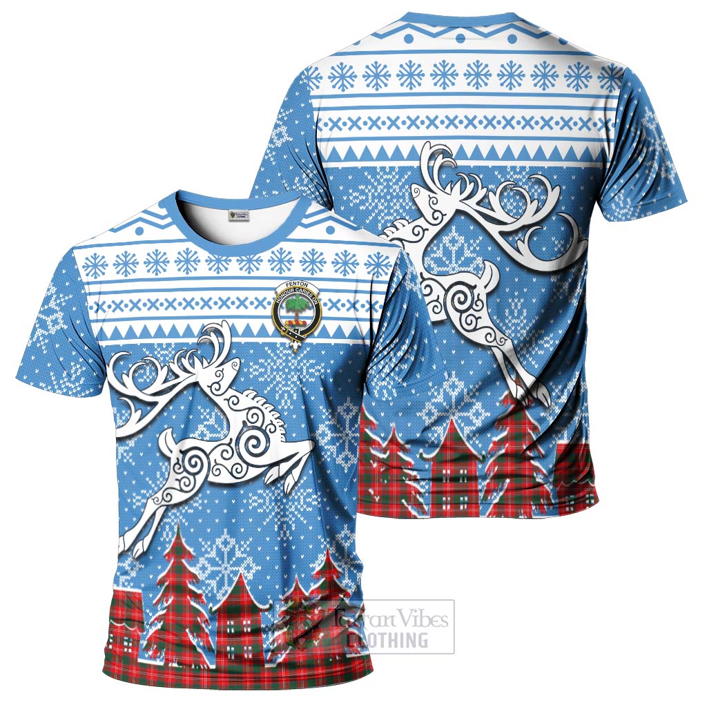 Fenton Clan Christmas T-Shirt Celtic Reindeer Style - Tartan Vibes Clothing