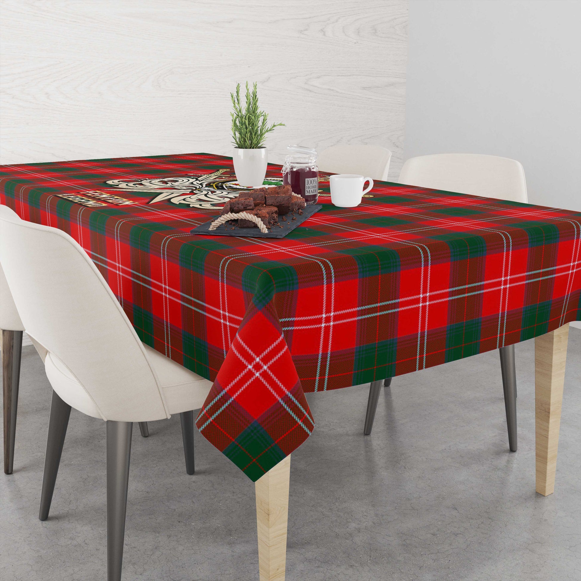 Fenton Tartan Tablecloth with Clan Crest and the Golden Sword of Courageous Legacy - Tartan Vibes Clothing
