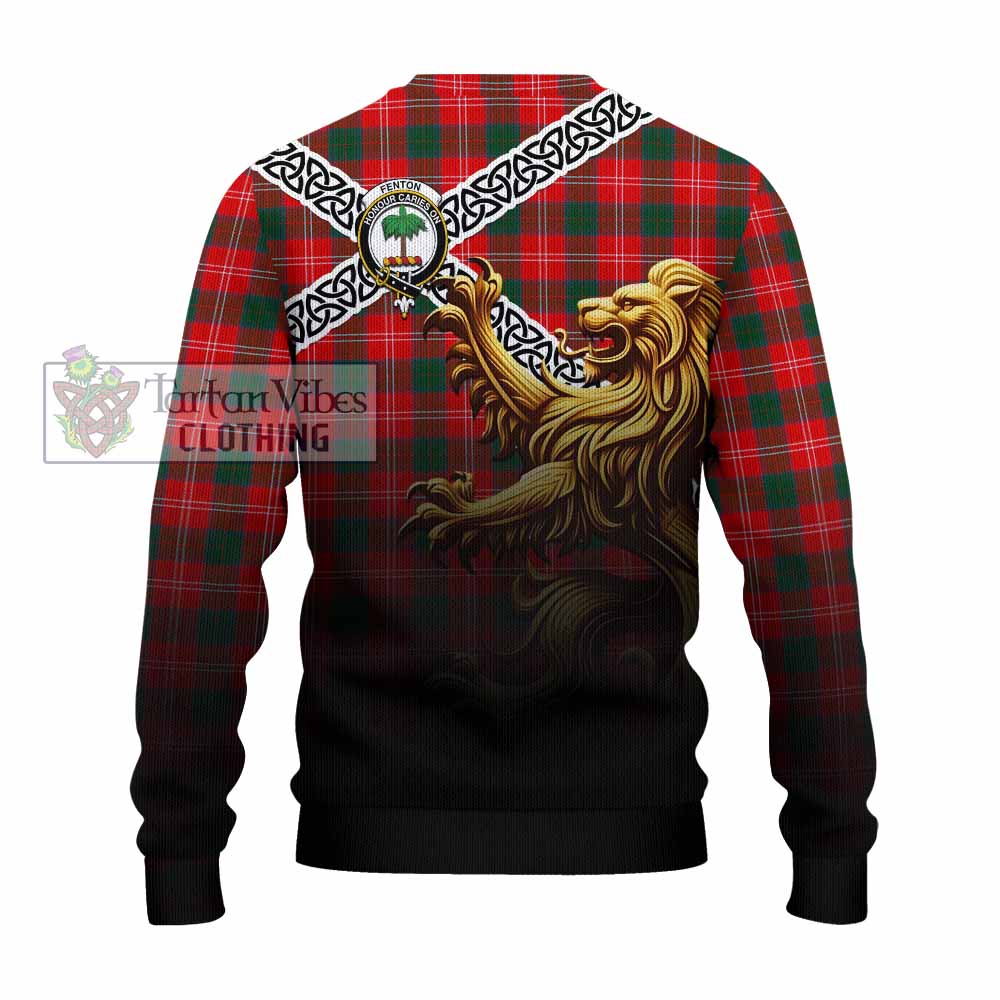 Fenton Crest Tartan Knitted Sweater with Golden Lion Emblem Celtic Style - Tartan Vibes Clothing