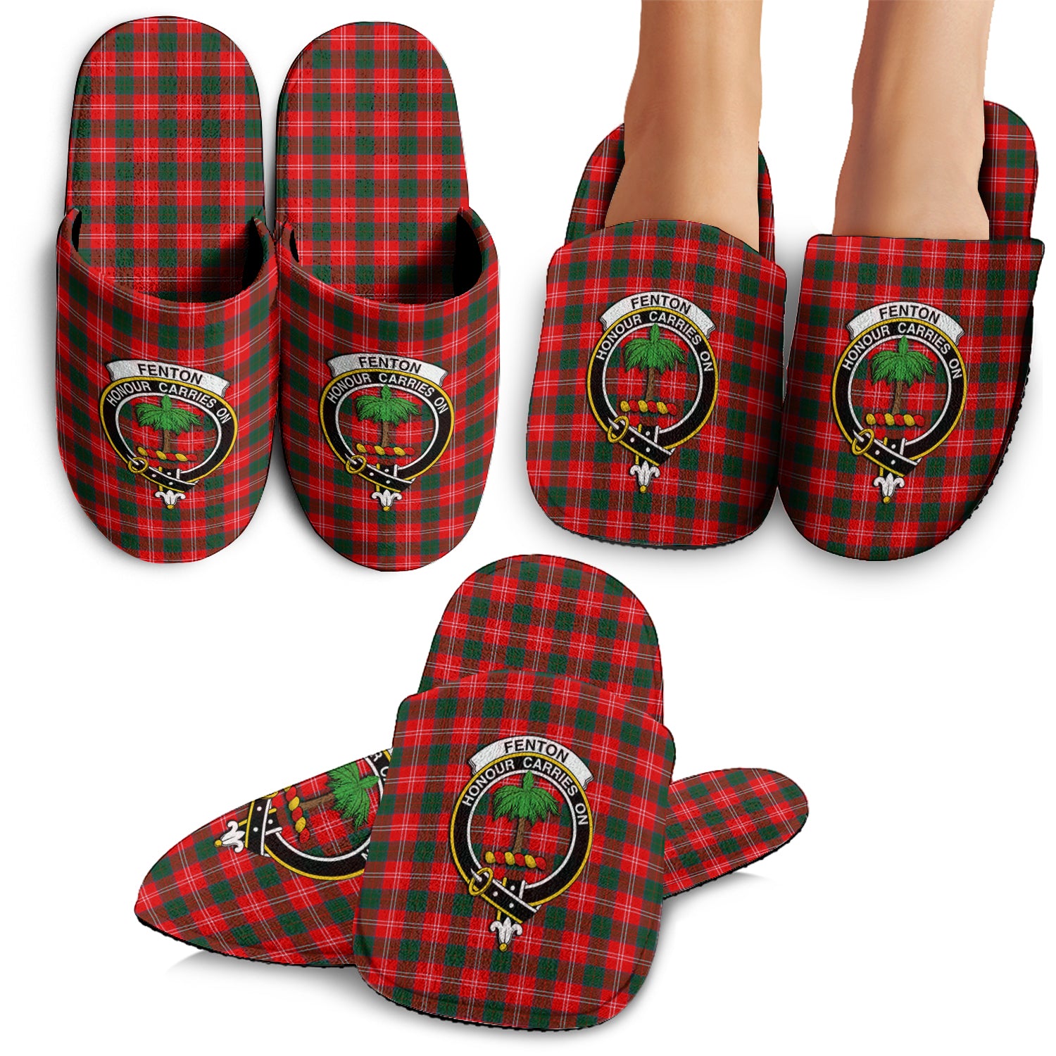 Fenton Tartan Home Slippers with Family Crest - Tartanvibesclothing