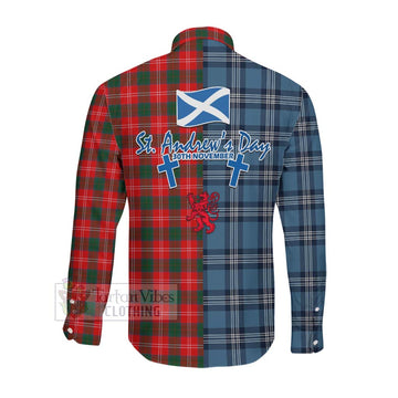 Fenton Tartan Long Sleeve Button Shirt Happy St. Andrew's Day Half Tartan Style Men's Shirt - Tartan Vibes Clothing