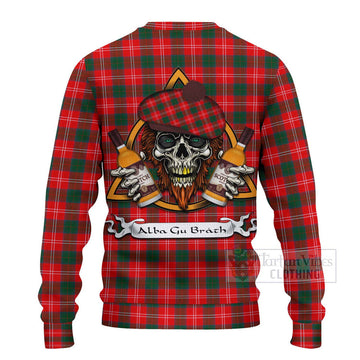 Fenton Tartan Ugly Sweater with Family Crest and Bearded Skull Holding Bottles of Whiskey - Tartan Vibes Clothing
