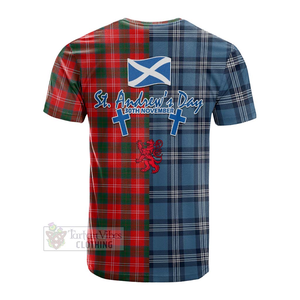 Fenton Tartan Cotton T-shirt Happy St. Andrew's Day Half Tartan Style - Tartan Vibes Clothing