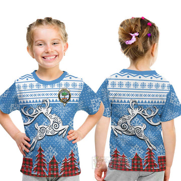 Tartan Vibes Clothing Fenton Clan Christmas Kid T-Shirt Celtic Reindeer Style