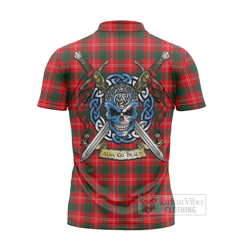 Fenton Tartan Zipper Polo Shirt with Family Crest Celtic Skull Style - Tartan Vibes Clothing