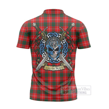 Fenton Tartan Zipper Polo Shirt with Family Crest Celtic Skull Style - Tartan Vibes Clothing
