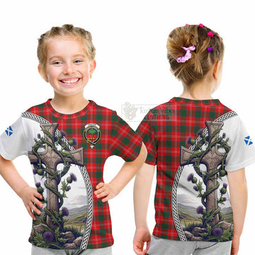 Fenton Tartan Kid T-Shirt with Family Crest and St. Andrew's Cross Accented by Thistle Vines - Tartan Vibes Clothing