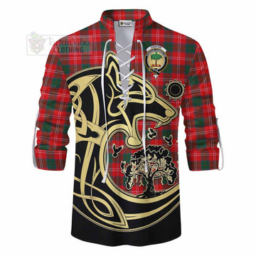 Fenton Tartan Ghillie Kilt Shirt with Family Crest Celtic Wolf Style - Tartan Vibes Clothing