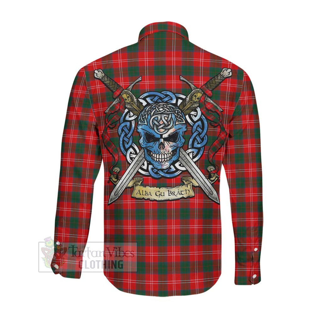 Fenton Tartan Long Sleeve Button Shirt with Family Crest Celtic Skull Style Men's Shirt - Tartan Vibes Clothing