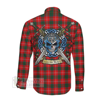 Fenton Tartan Long Sleeve Button Shirt with Family Crest Celtic Skull Style Men's Shirt - Tartan Vibes Clothing