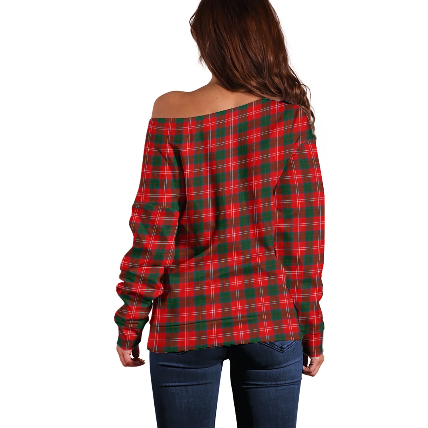 Fenton Tartan Off Shoulder Women Sweater with Family Crest - Tartan Vibes Clothing
