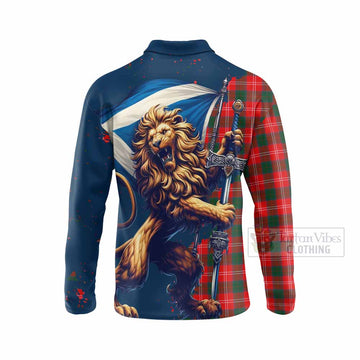 Fenton Tartan Family Crest Long Sleeve Polo Shirt with Scottish Majestic Lion - Tartan Vibes Clothing