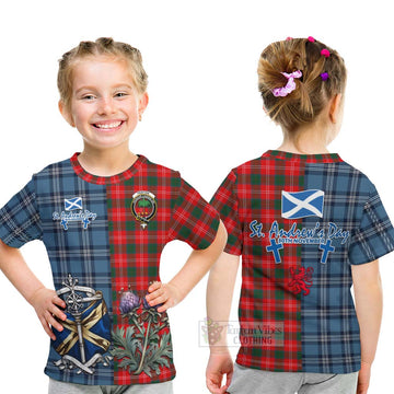 Fenton Tartan Kid T-Shirt Happy St. Andrew's Day Half Tartan Style - Tartan Vibes Clothing