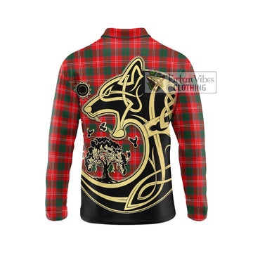 Fenton Tartan Long Sleeve Polo Shirt with Family Crest Celtic Wolf Style - Tartan Vibes Clothing