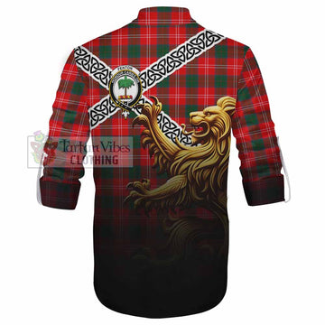 Fenton Crest Tartan Ghillie Kilt Shirt with Golden Lion Emblem Celtic Style - Tartan Vibes Clothing