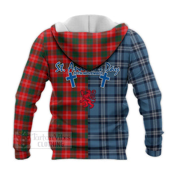 Fenton Tartan Knitted Hoodie Happy St. Andrew's Day Half Tartan Style - Tartan Vibes Clothing