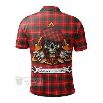 Fenton Tartan Polo Shirt with Family Crest and Bearded Skull Holding Bottles of Whiskey - Tartan Vibes Clothing