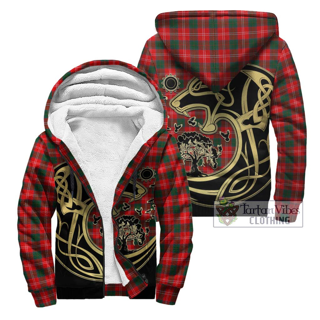 Fenton Tartan Sherpa Hoodie with Family Crest Celtic Wolf Style Unisex - Tartan Vibes Clothing
