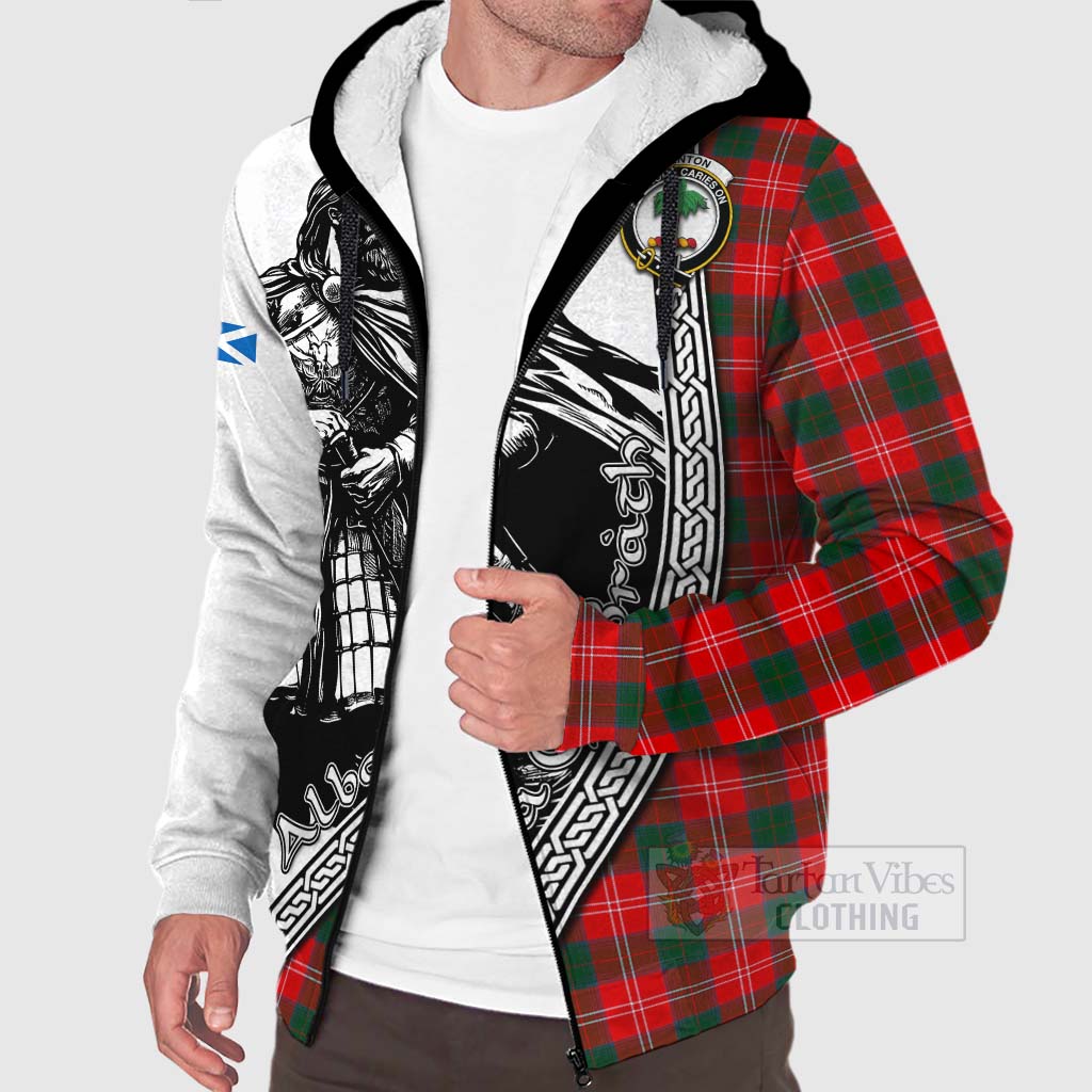 Fenton Tartan Clan Crest Sherpa Hoodie with Highlander Warrior Celtic Style Unisex - Tartan Vibes Clothing