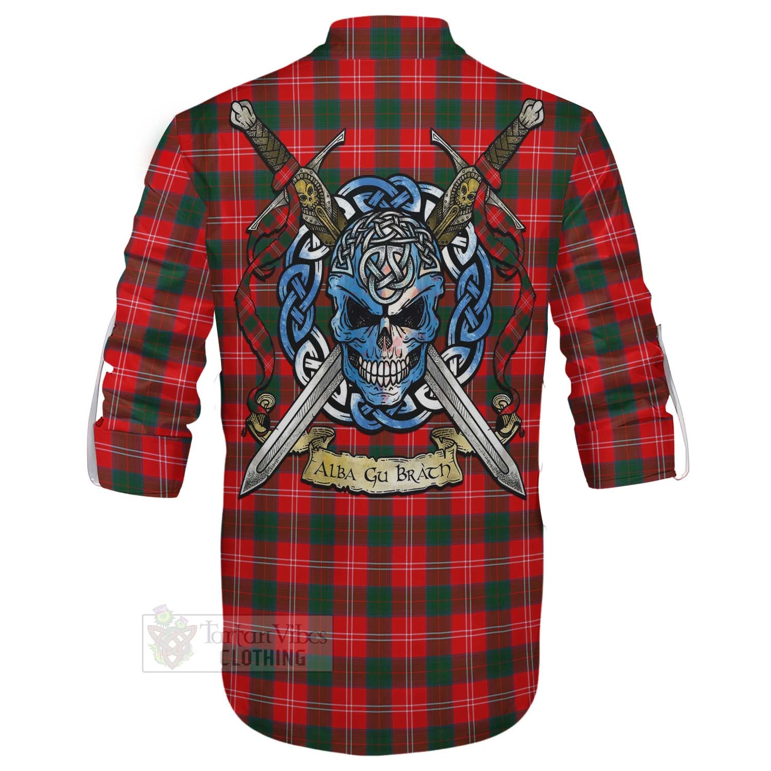 Fenton Tartan Ghillie Kilt Shirt with Family Crest Celtic Skull Style - Tartan Vibes Clothing