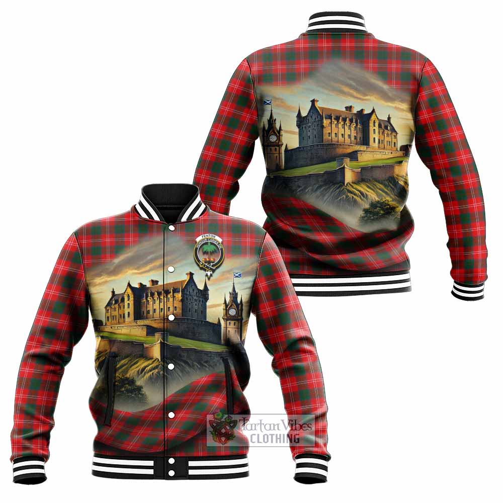 Fenton Tartan Family Crest Baseball Jacket with Scottish Ancient Castle Style - Tartan Vibes Clothing