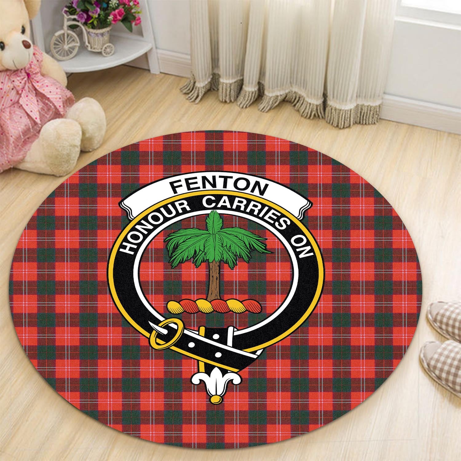 Fenton Tartan Round Rug with Family Crest - Tartan Vibes Clothing