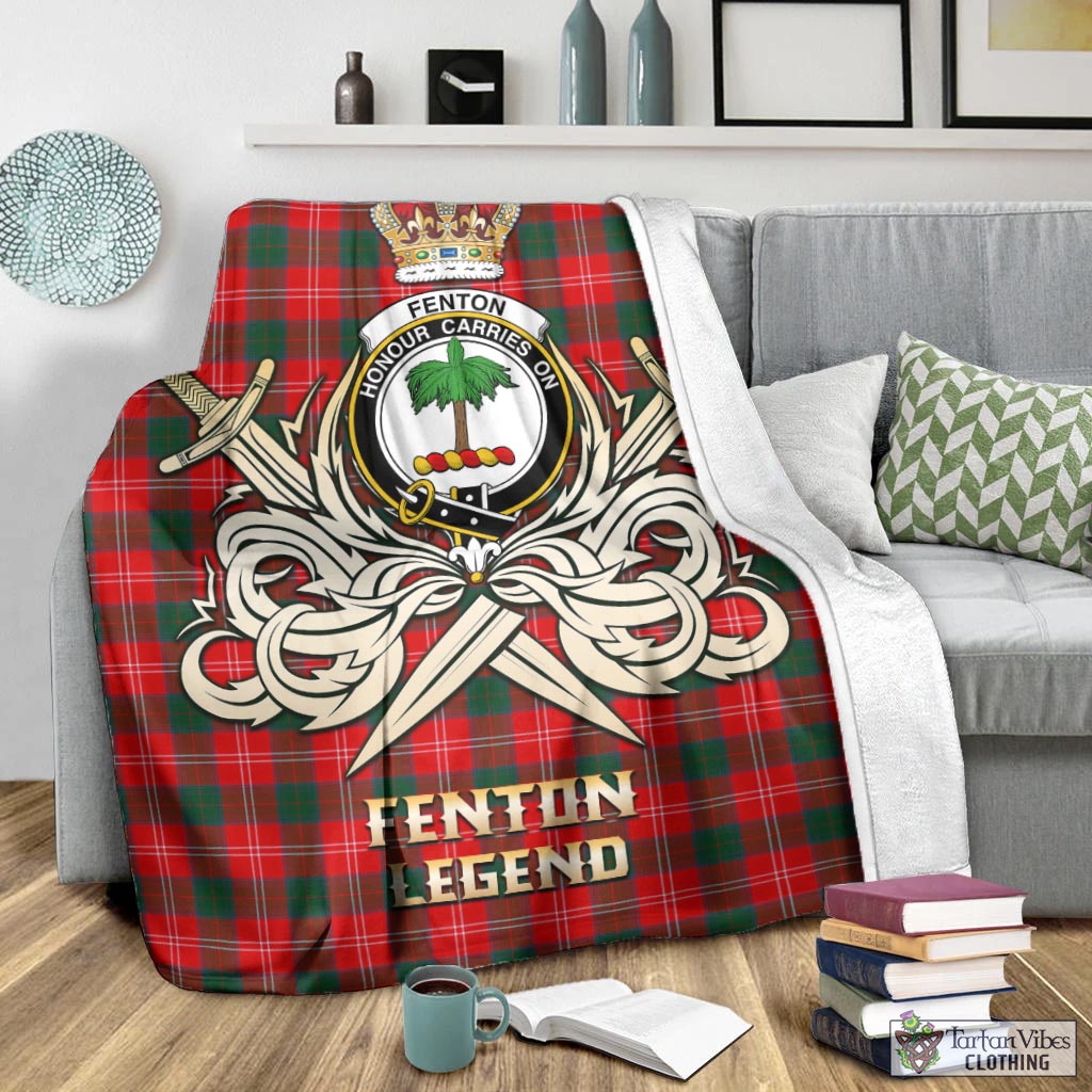 Tartan Vibes Clothing Fenton Tartan Blanket with Clan Crest and the Golden Sword of Courageous Legacy
