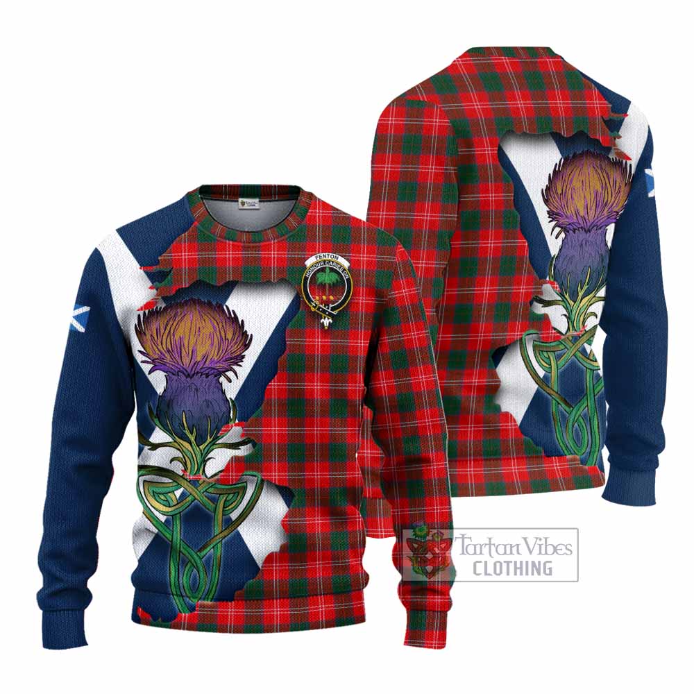 Tartan Vibes Clothing Fenton Tartan Family Crest Knitted Sweater Scottish Thistle Celtic Inspired