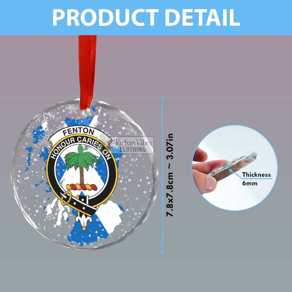 Fenton Clan Crest Christmas Glass Ornament with Scotland Map - 2D-tartanvibesclothing