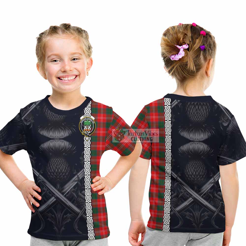 Fenton Tartan Kid T-Shirt with Family Crest Cross Sword Thistle Celtic Vibes - Tartan Vibes Clothing