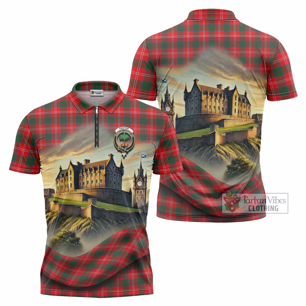 Fenton Tartan Family Crest Zipper Polo Shirt with Scottish Ancient Castle Style - Tartan Vibes Clothing