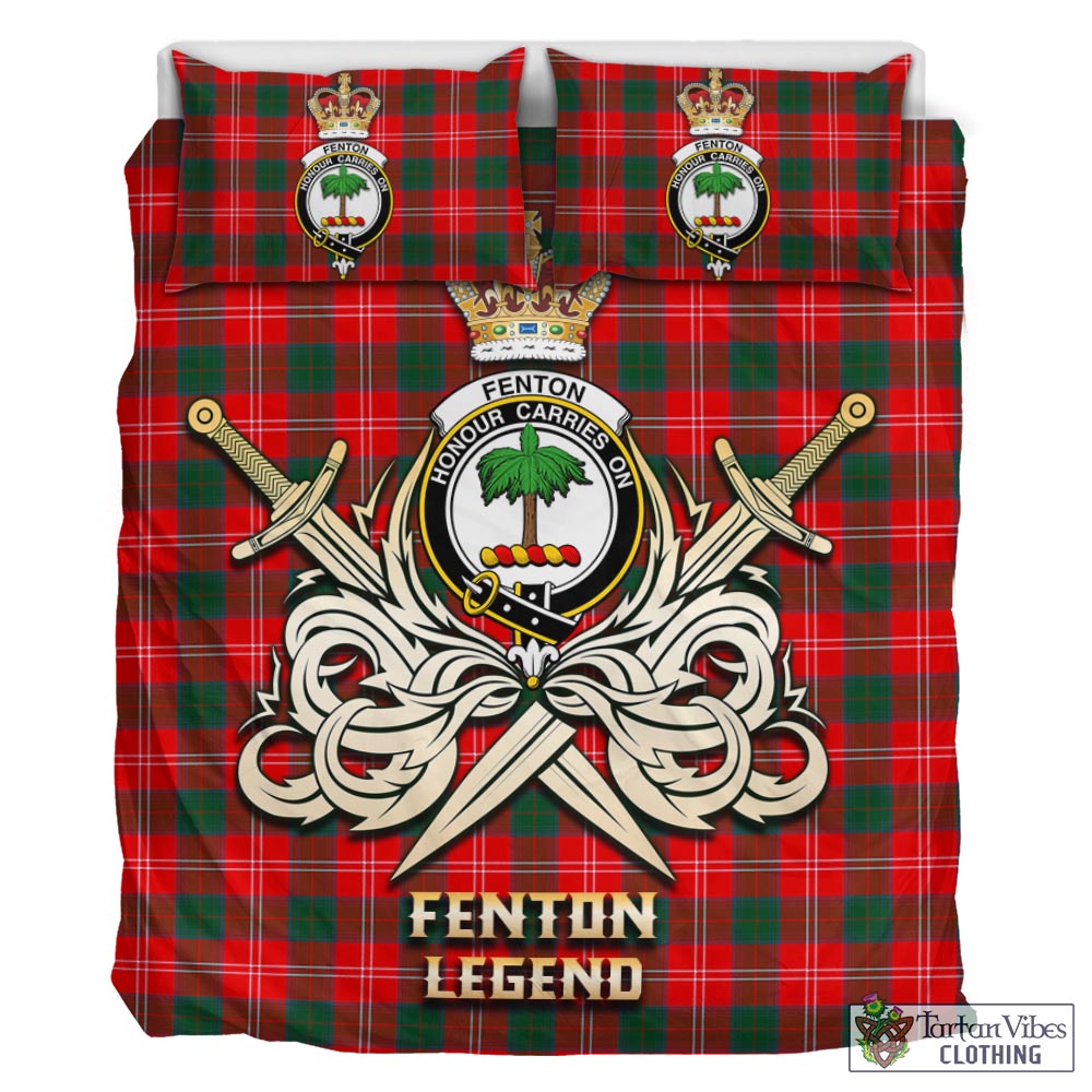 Tartan Vibes Clothing Fenton Tartan Bedding Set with Clan Crest and the Golden Sword of Courageous Legacy