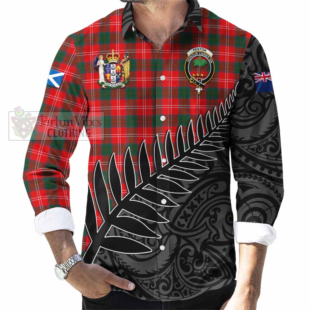 Fenton Crest Tartan Long Sleeve Button Shirt with New Zealand Silver Fern Half Style - Tartan Vibes Clothing