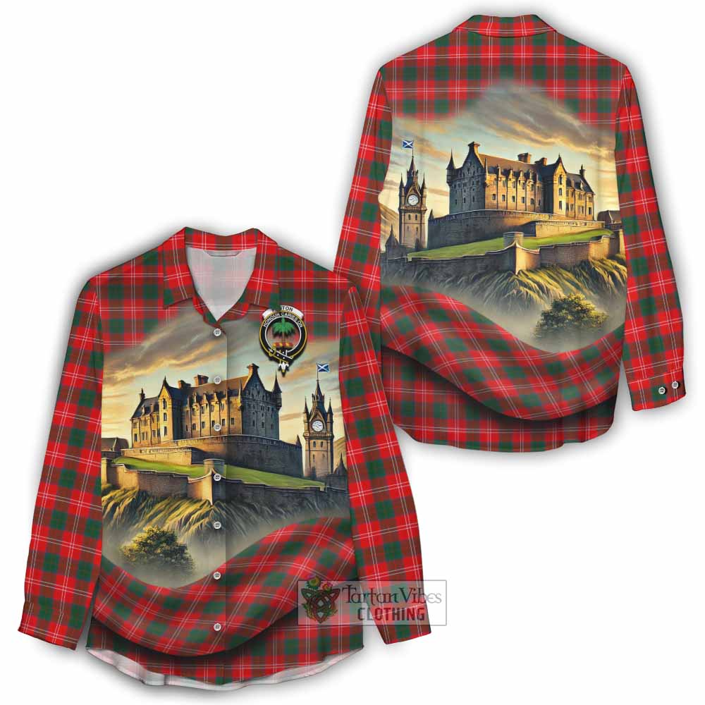 Fenton Tartan Family Crest Women's Casual Shirt with Scottish Ancient Castle Style - Tartan Vibes Clothing