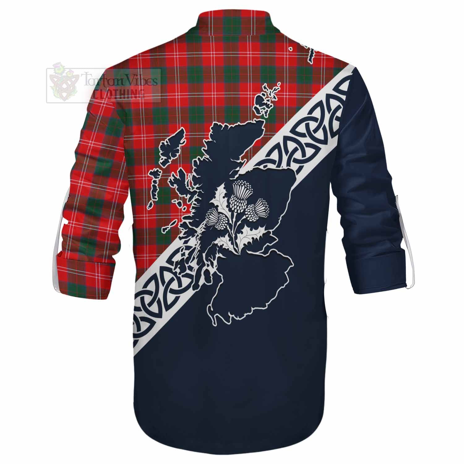 Fenton Tartan Ghillie Kilt Shirt Featuring Thistle and Scotland Map - Tartan Vibes Clothing