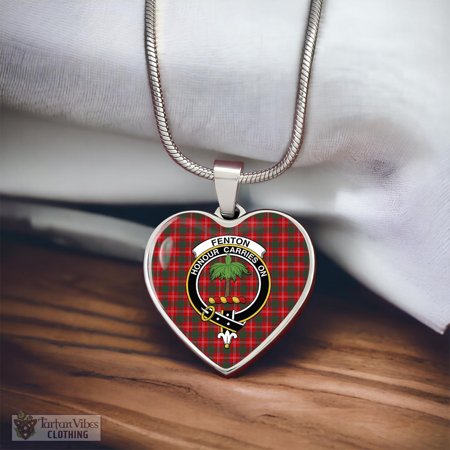Fenton Tartan Heart Necklace with Family Crest - Tartan Vibes Clothing