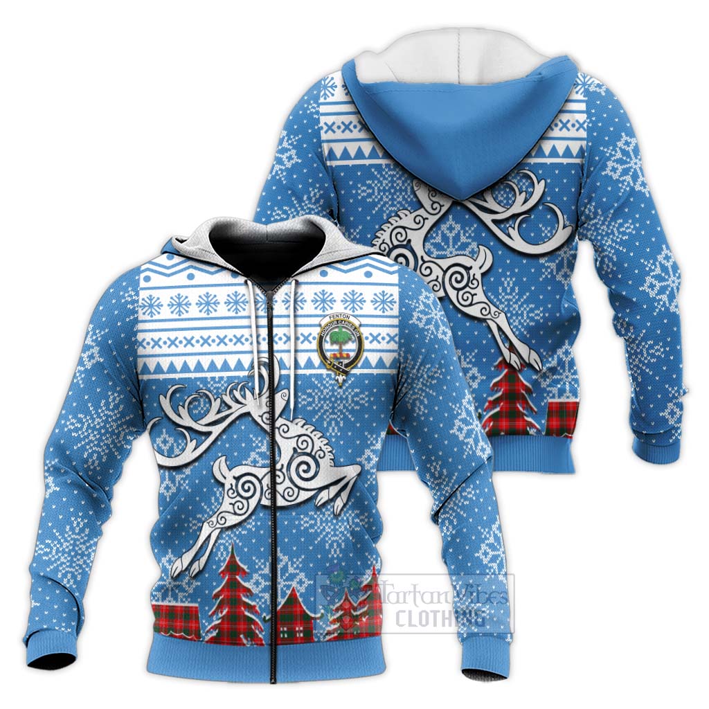 Tartan Vibes Clothing Fenton Clan Christmas Knitted Hoodie Celtic Reindeer Style