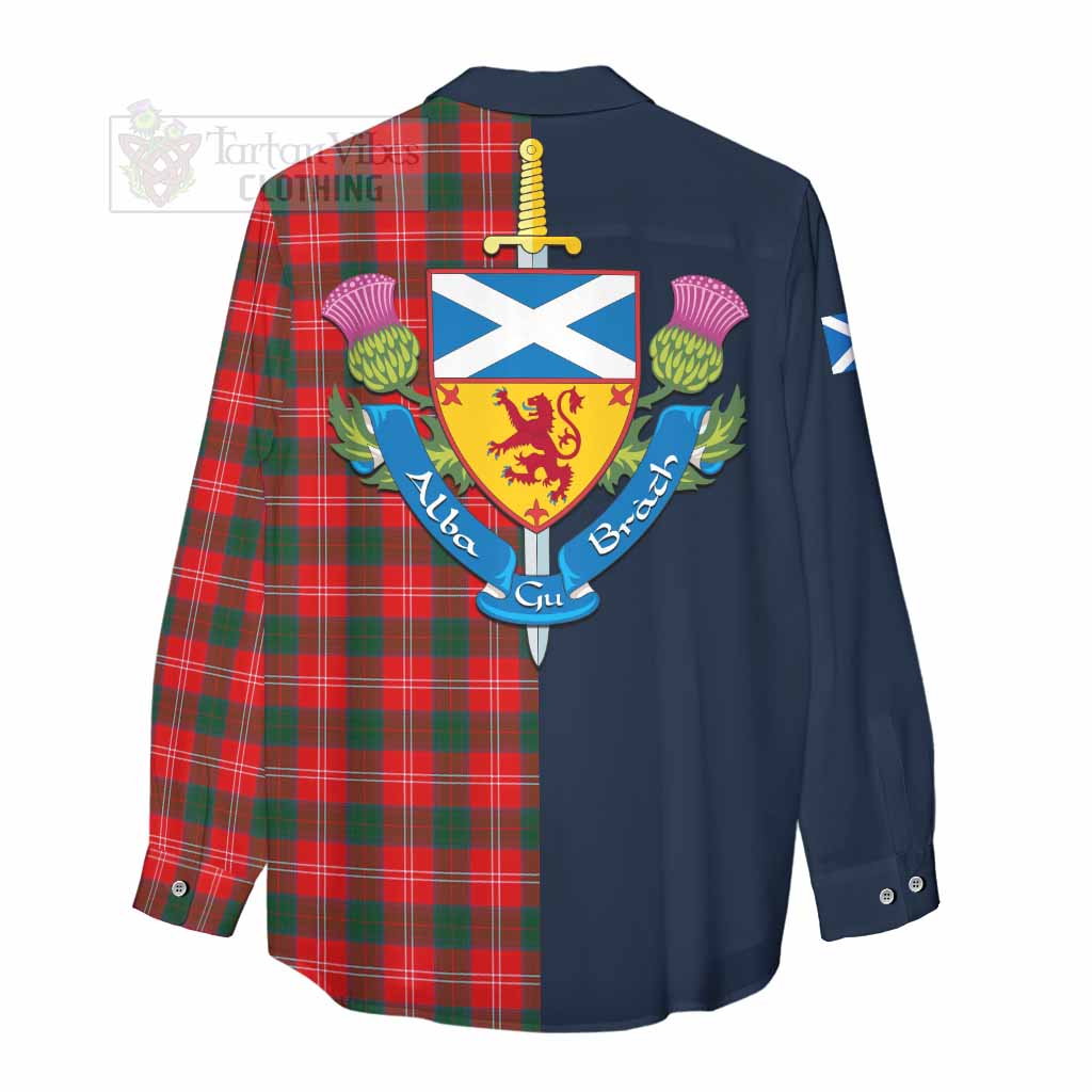 Fenton Tartan Women's Casual Shirt Alba with Scottish Lion Royal Arm Half Style - Tartan Vibes Clothing