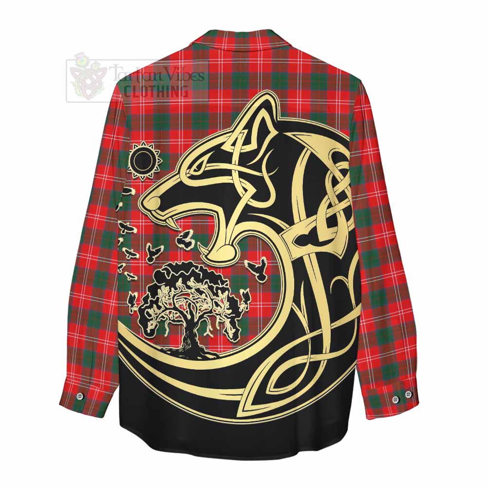 Fenton Tartan Women's Casual Shirt with Family Crest Celtic Wolf Style - Tartan Vibes Clothing