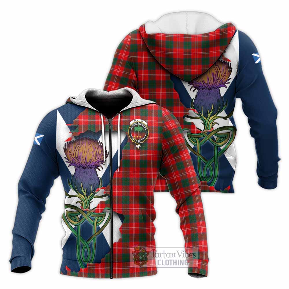 Tartan Vibes Clothing Fenton Tartan Family Crest Knitted Hoodie Scottish Thistle Celtic Inspired