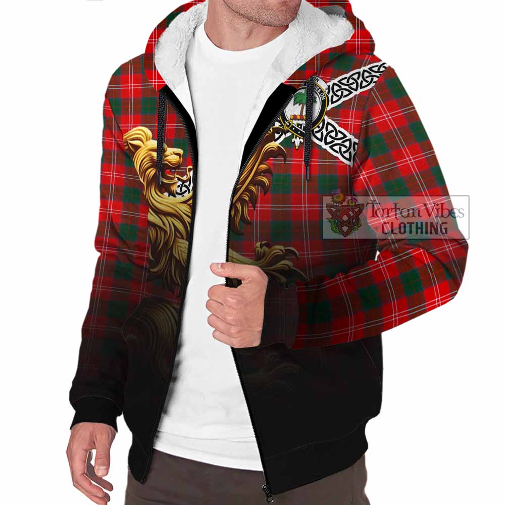 Fenton Crest Tartan Sherpa Hoodie with Golden Lion Emblem Celtic Style - Tartan Vibes Clothing