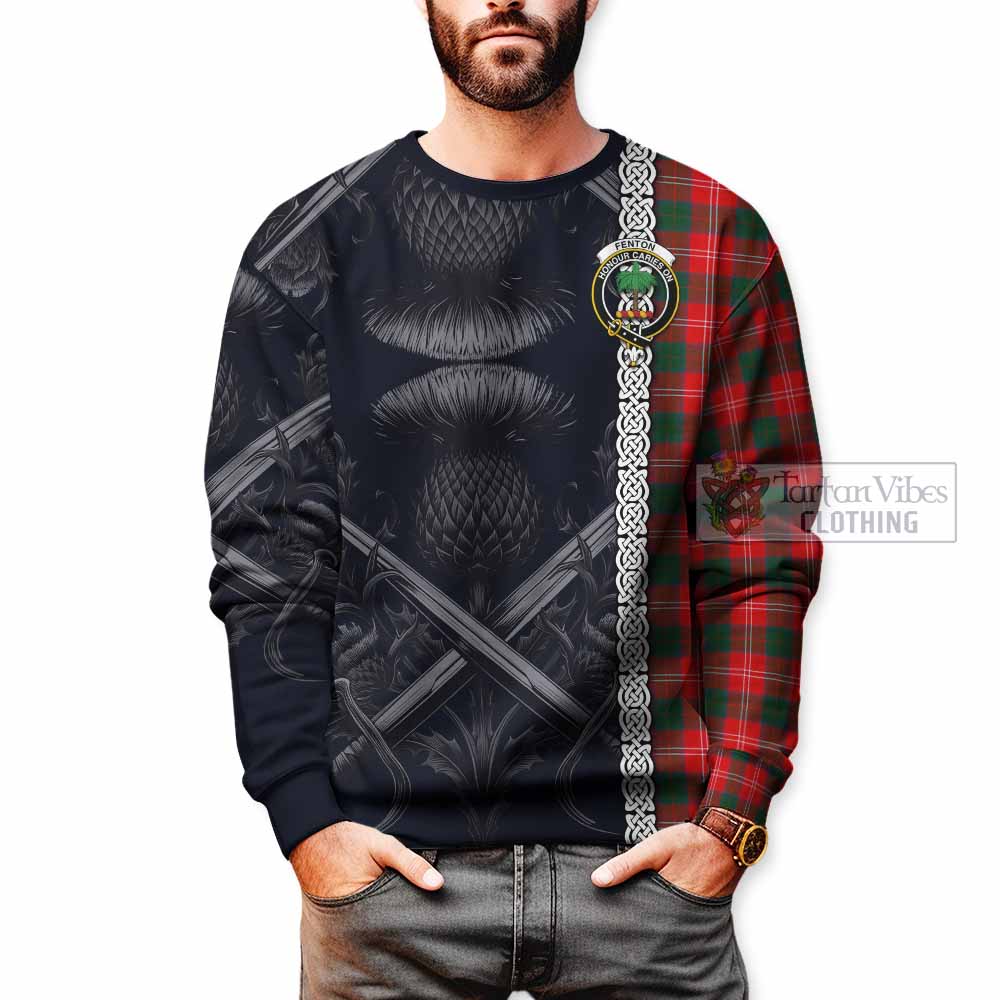 Fenton Tartan Sweatshirt with Family Crest Cross Sword Thistle Celtic Vibes - Tartan Vibes Clothing