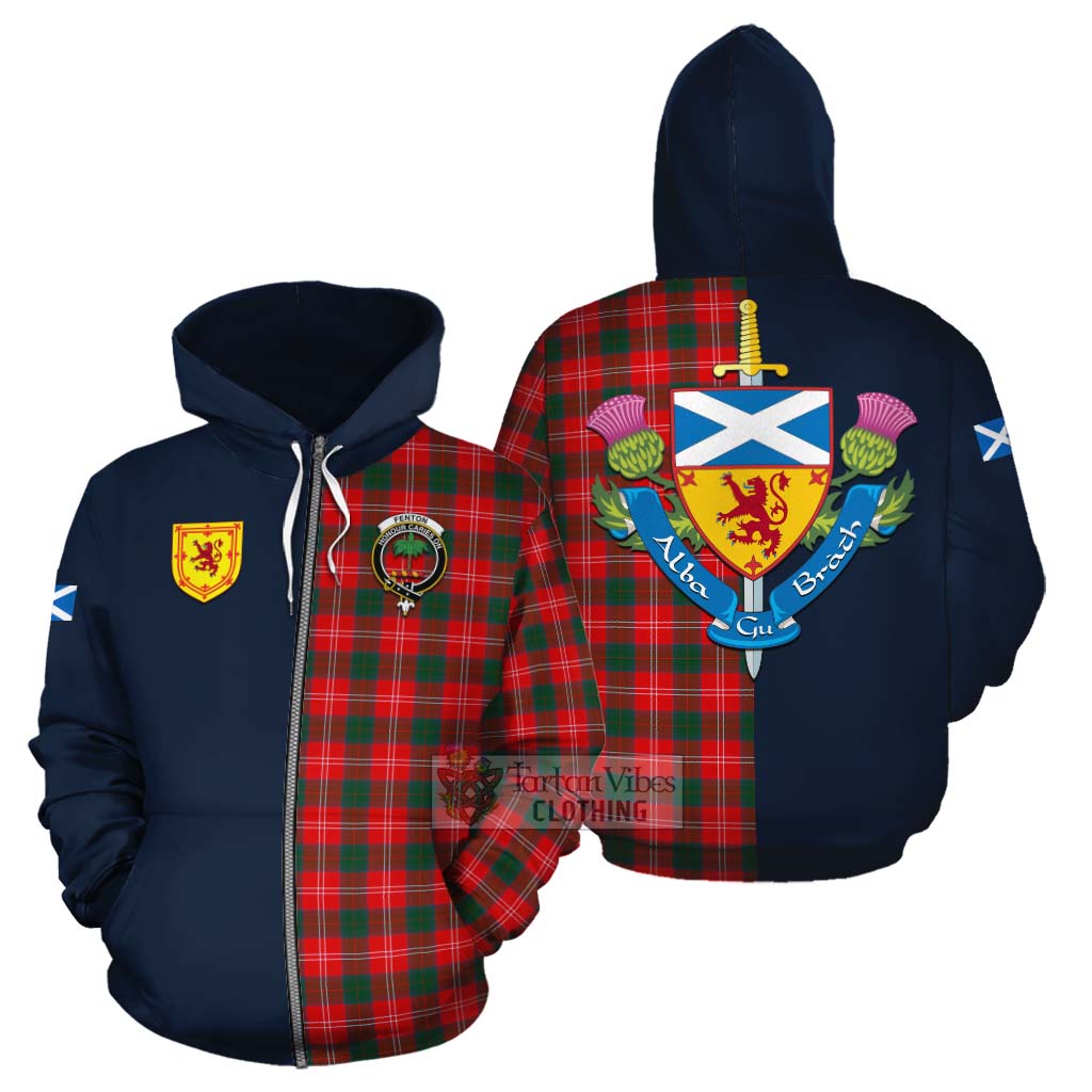 Fenton Tartan Cotton Hoodie Alba with Scottish Lion Royal Arm Half Style - Tartan Vibes Clothing