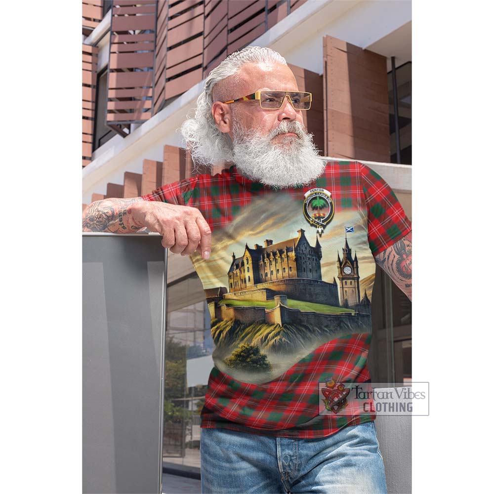 Fenton Tartan Family Crest Cotton T-shirt with Scottish Ancient Castle Style - Tartan Vibes Clothing