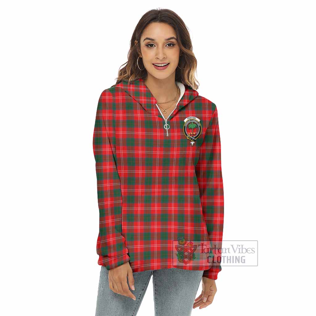 Fenton Tartan Women's Borg Fleece Hoodie with Half Zip with Family Crest - Tartan Vibes Clothing