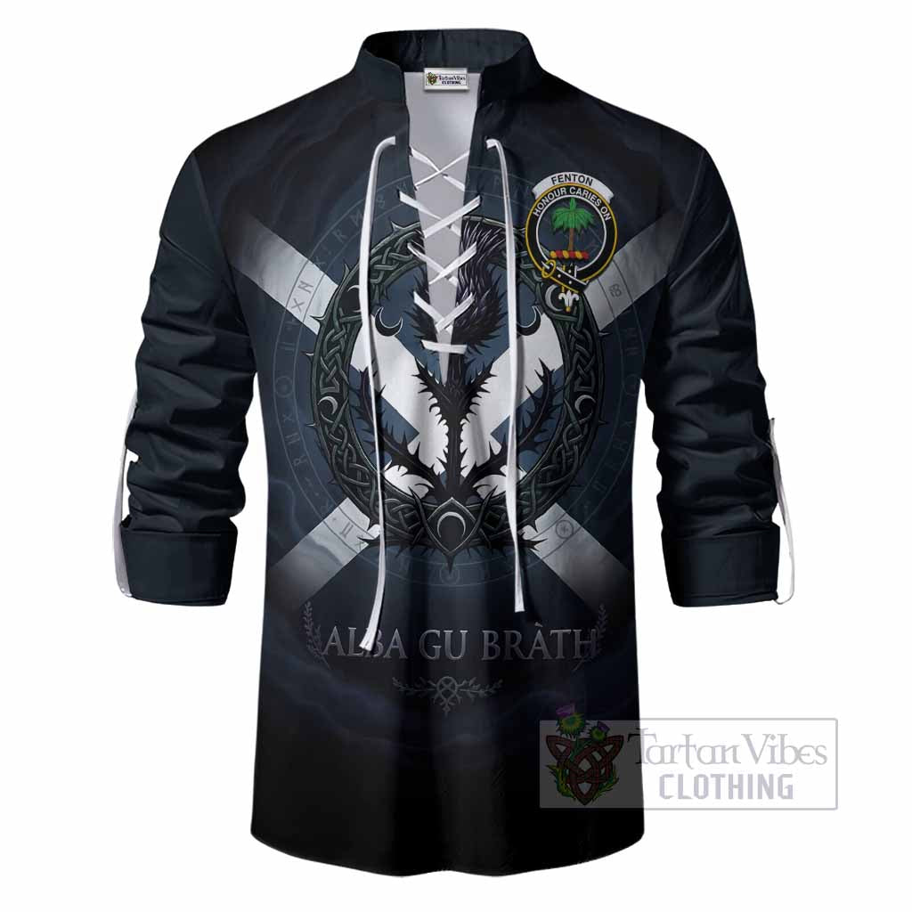 Fenton Clan Crest Ghillie Shirt with Celtic Knot Thistle and Saltire