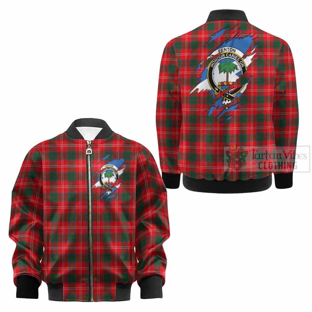Fenton Clan Crest In Me Tartan Kid Bomber Jacket Scotland Flag Style