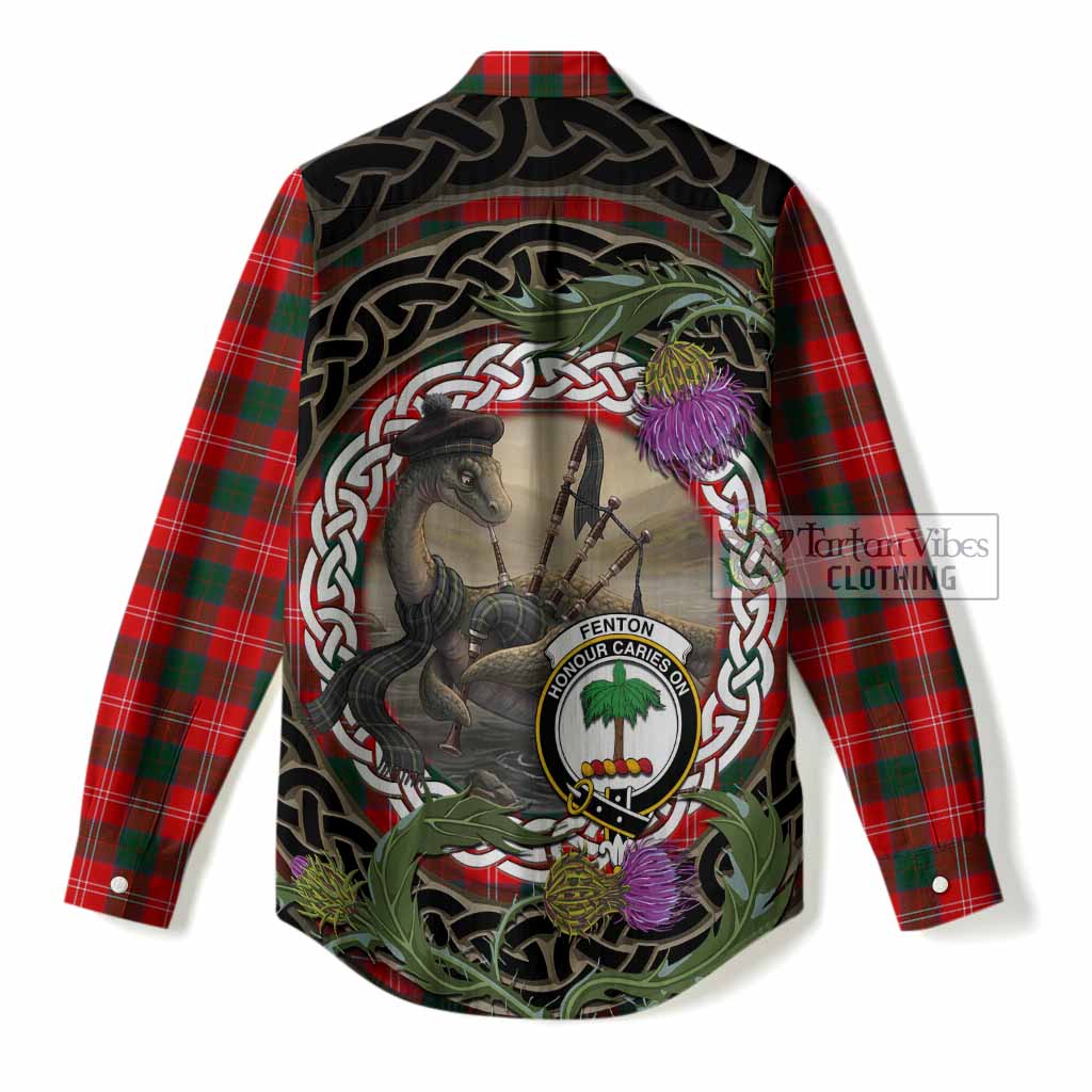 Fenton Tartan Crest Bagpipe Nessie Women Casual Shirt Scottish Loch Ness Monster Celtic Thistle