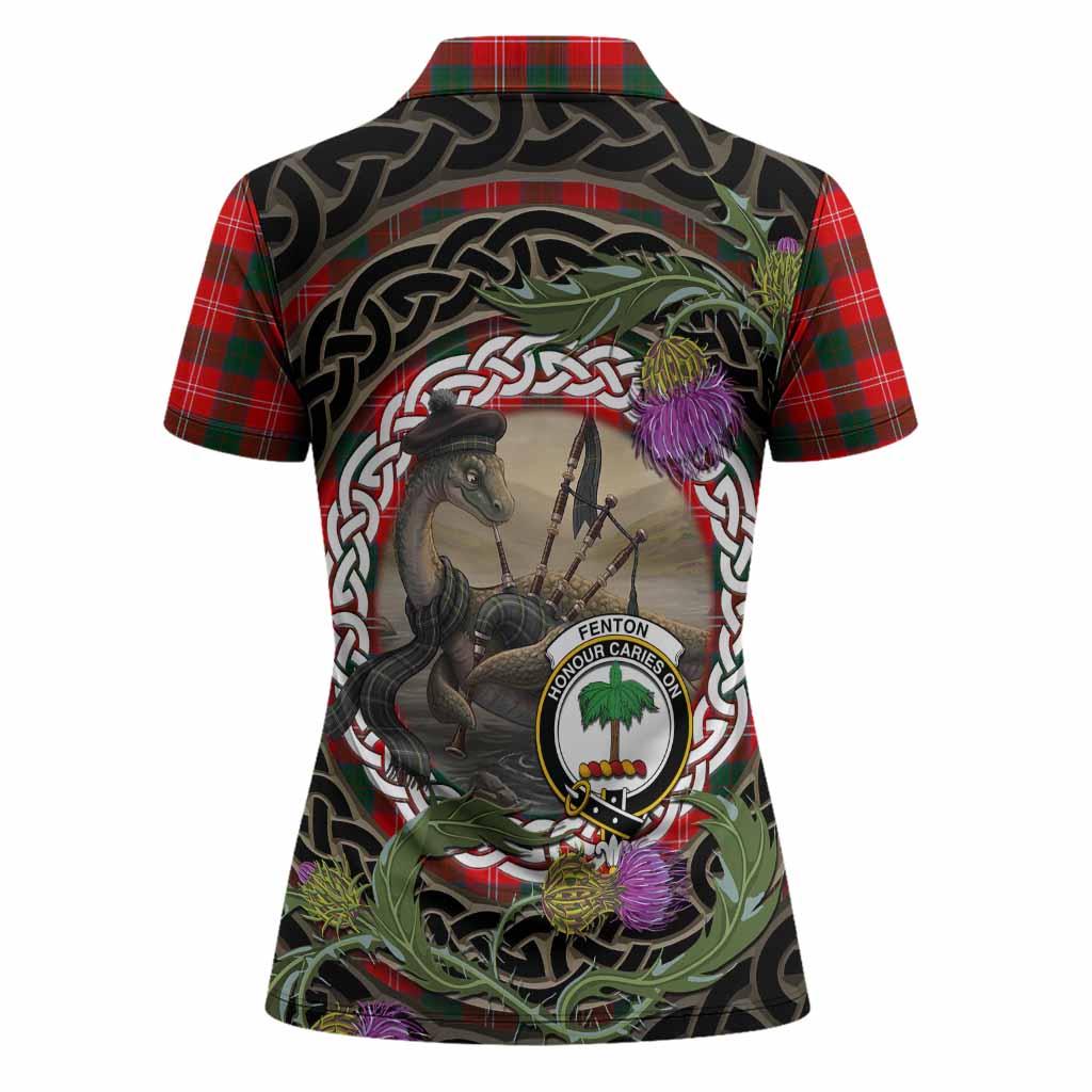 Fenton Tartan Crest Bagpipe Nessie Women Polo Shirt Scottish Loch Ness Monster Celtic Thistle